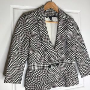 Black, white, and maroon blazer